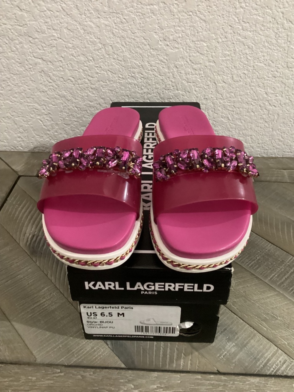 KARL LAGERFELD PARIS Women's Bijou Embellished Slide Sandals - Picture 6 of 16